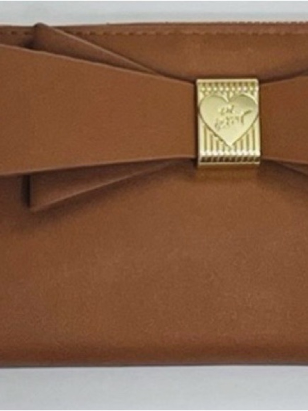 Bow Accent Wristlet Clutch in Brown with Gold Heart Detail Betsey Johnson